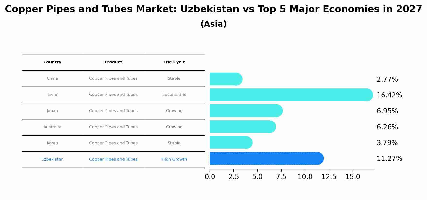 Copper Pipes and Tubes Market: Uzbekistan vs Top 5 Major Economies in 2027 (Asia)
