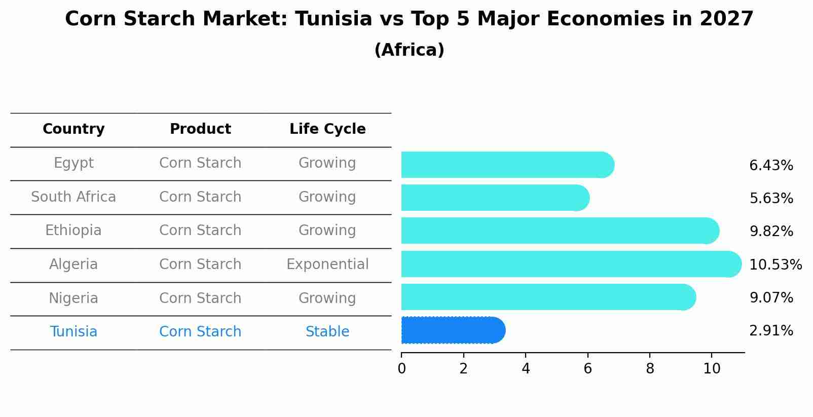 Corn Starch Market: Tunisia vs Top 5 Major Economies in 2027 (Africa)