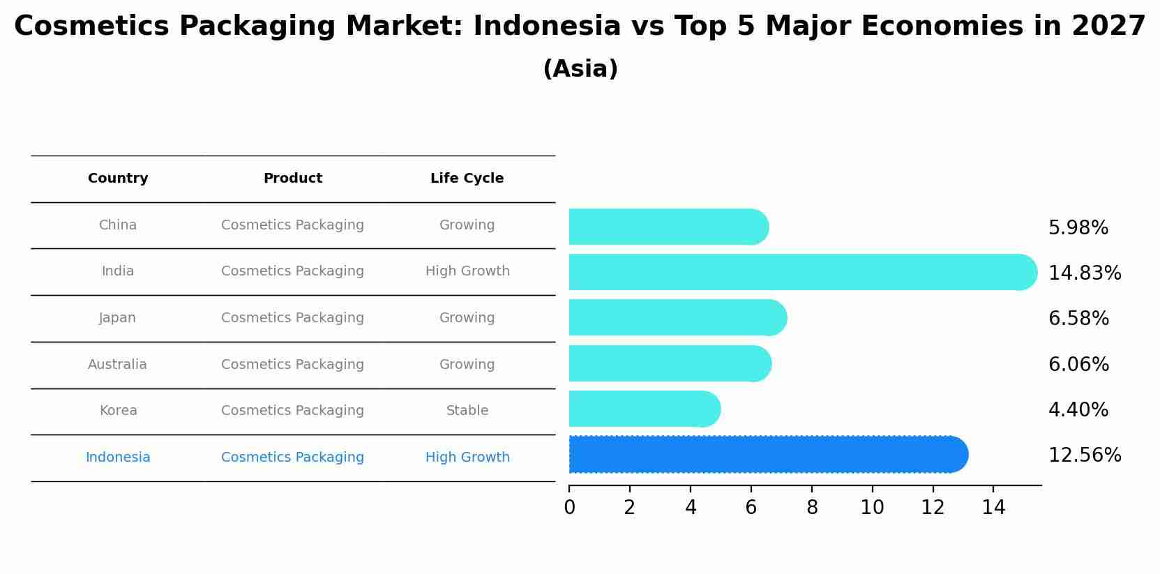 Cosmetics Packaging Market: Indonesia vs Top 5 Major Economies in 2027 (Asia)