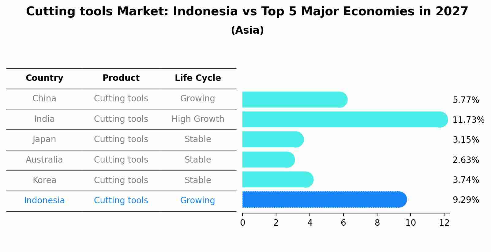 Cutting tools Market: Indonesia vs Top 5 Major Economies in 2027 (Asia)