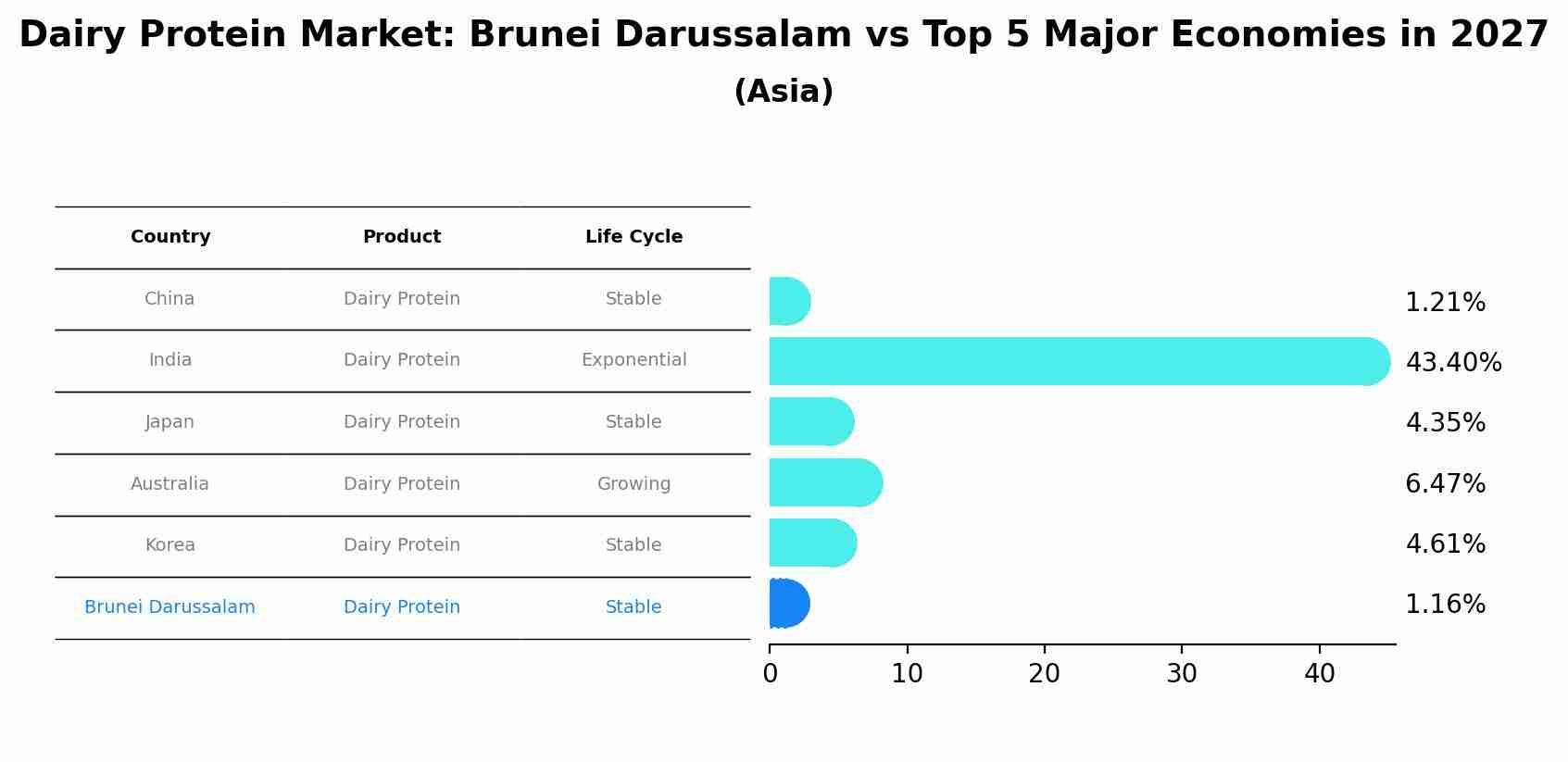 Dairy Protein Market: Brunei Darussalam vs Top 5 Major Economies in 2027 (Asia)