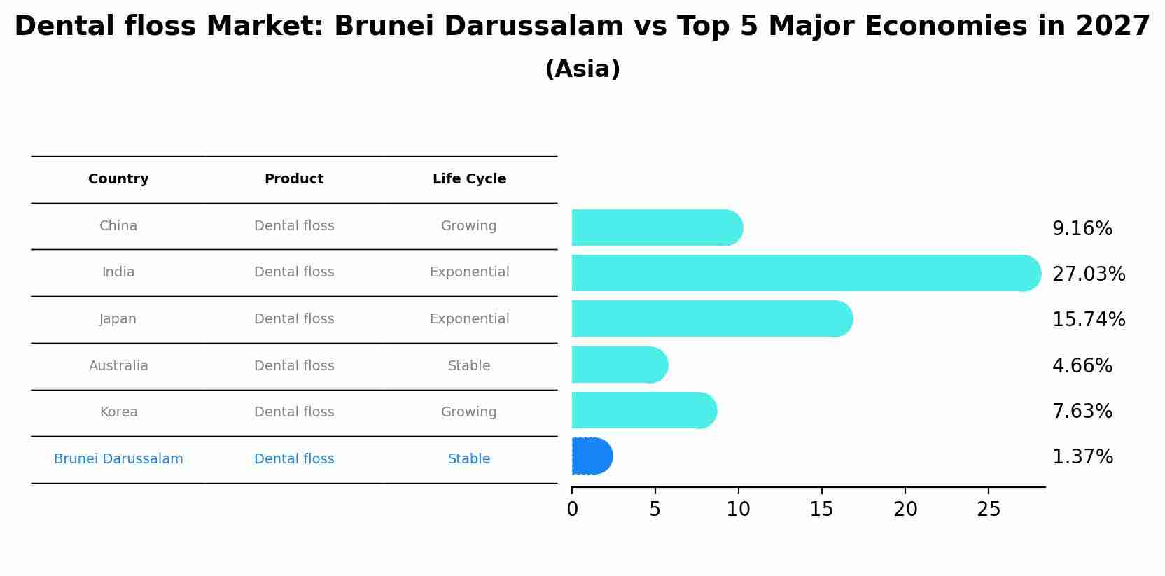 Dental floss Market: Brunei Darussalam vs Top 5 Major Economies in 2027 (Asia)
