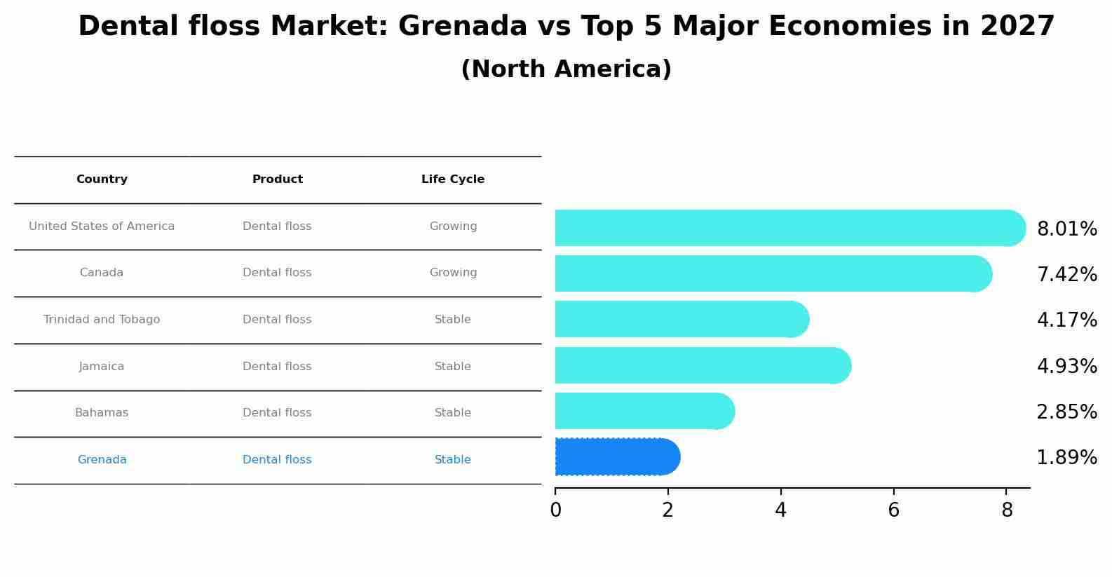 Dental floss Market: Grenada vs Top 5 Major Economies in 2027 (North America)