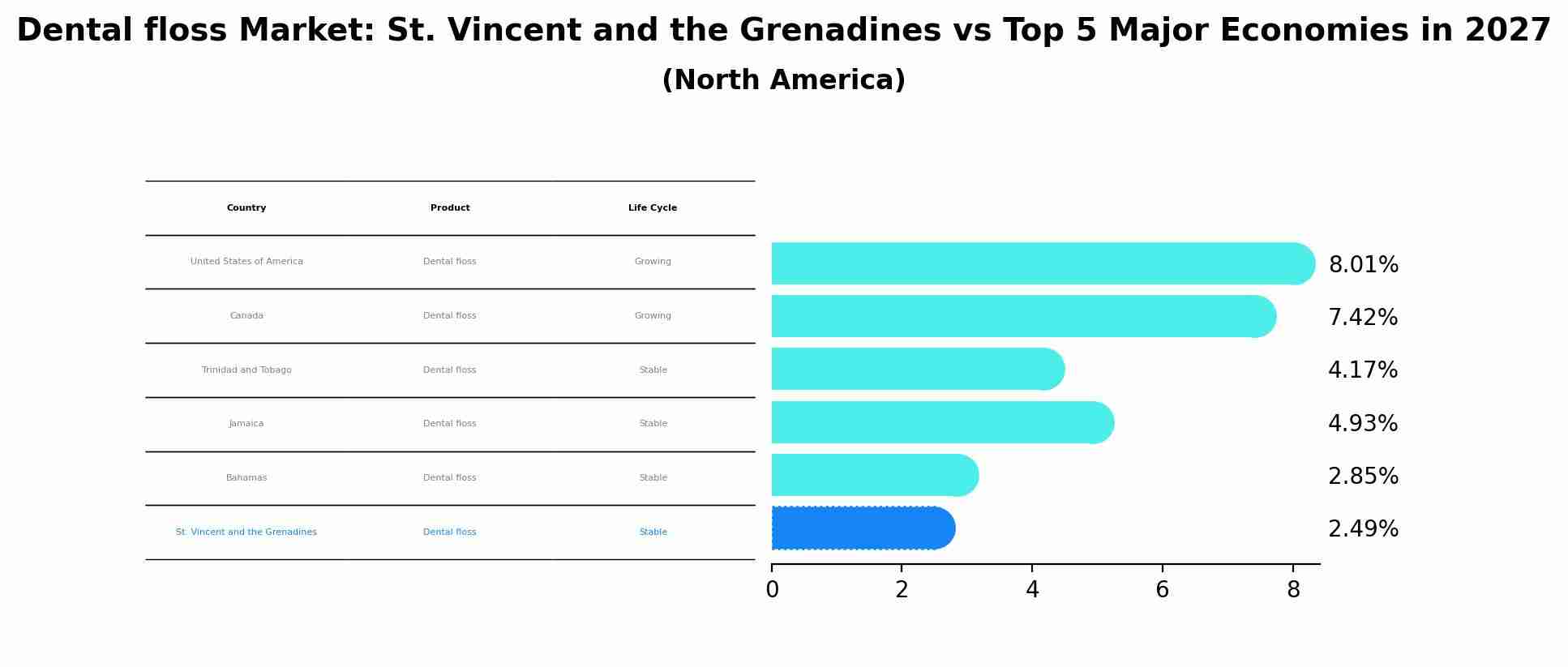 Dental floss Market: St. Vincent and the Grenadines vs Top 5 Major Economies in 2027 (North America)