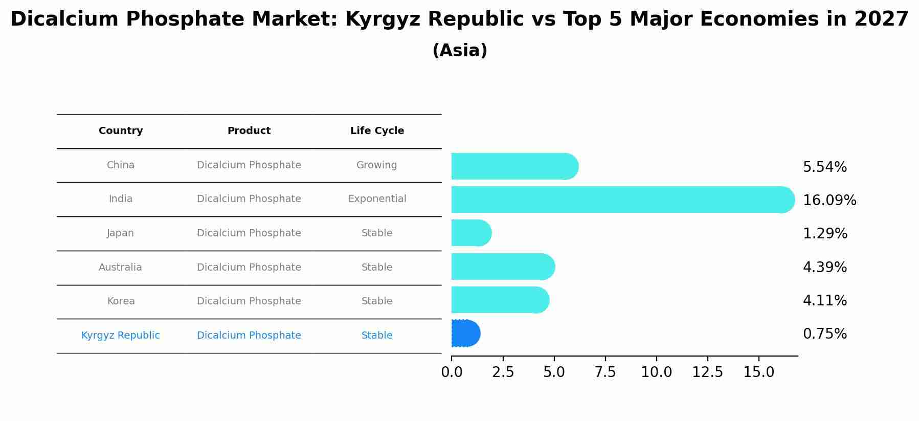 Dicalcium Phosphate Market: Kyrgyz Republic vs Top 5 Major Economies in 2027 (Asia)