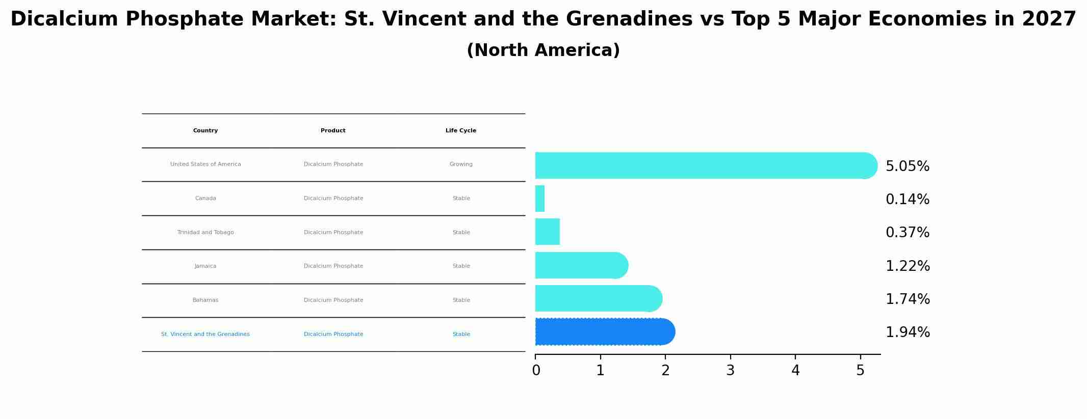 Dicalcium Phosphate Market: St. Vincent and the Grenadines vs Top 5 Major Economies in 2027 (North America)