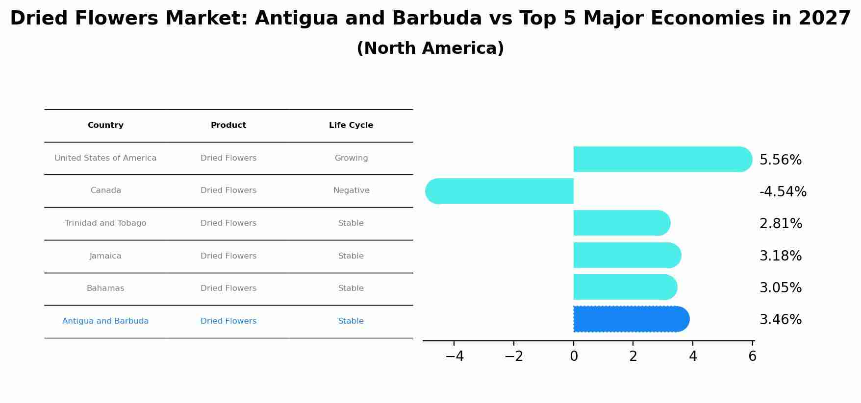 Dried Flowers Market: Antigua and Barbuda vs Top 5 Major Economies in 2027 (North America)