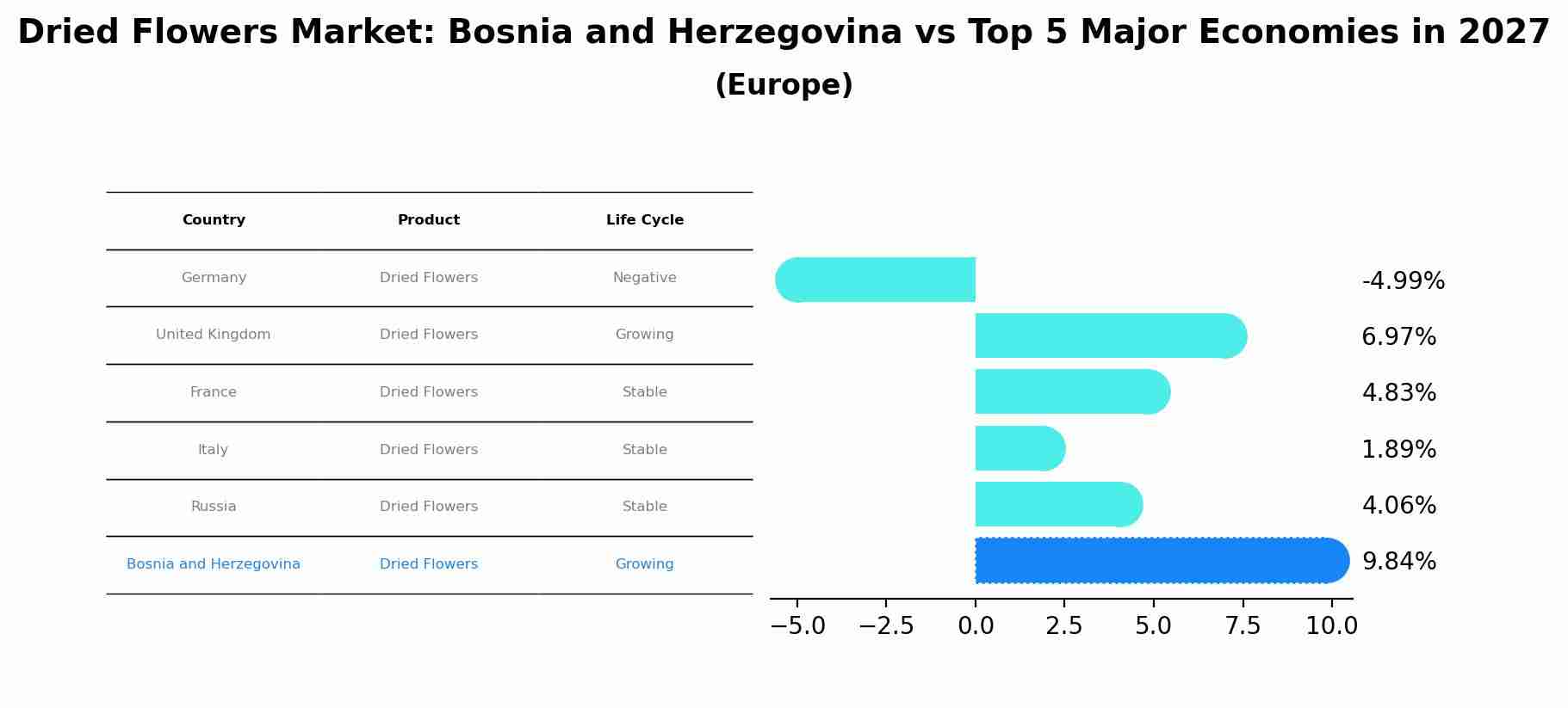 Dried Flowers Market: Bosnia and Herzegovina vs Top 5 Major Economies in 2027 (Europe)