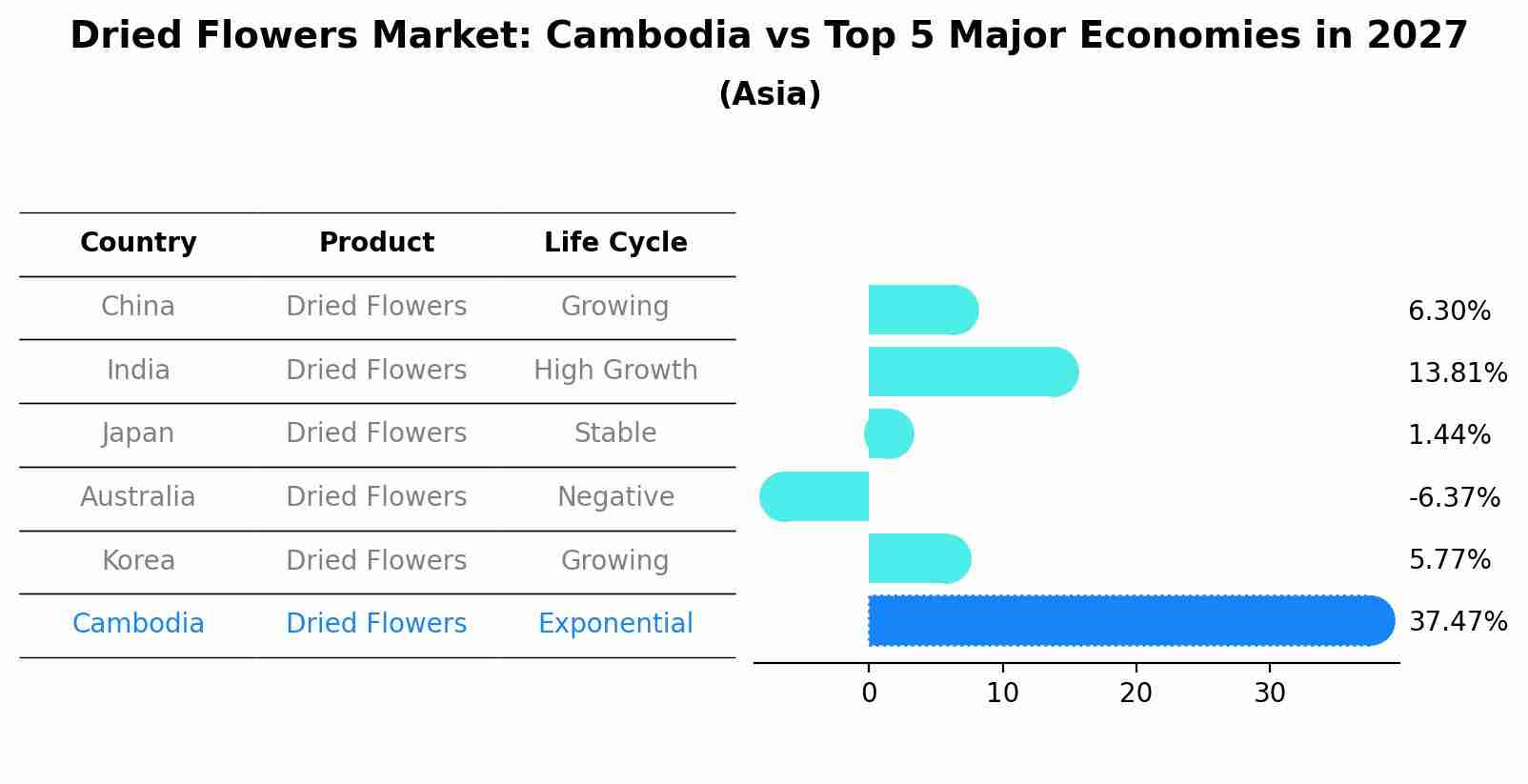 Dried Flowers Market: Cambodia vs Top 5 Major Economies in 2027 (Asia)