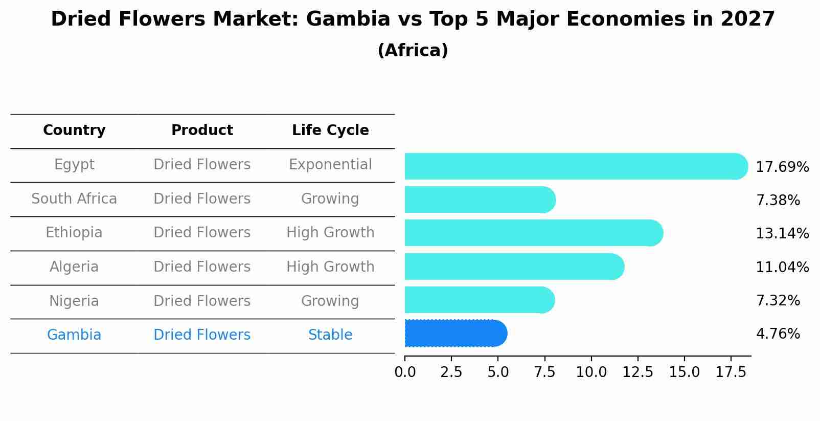 Dried Flowers Market: Gambia vs Top 5 Major Economies in 2027 (Africa)