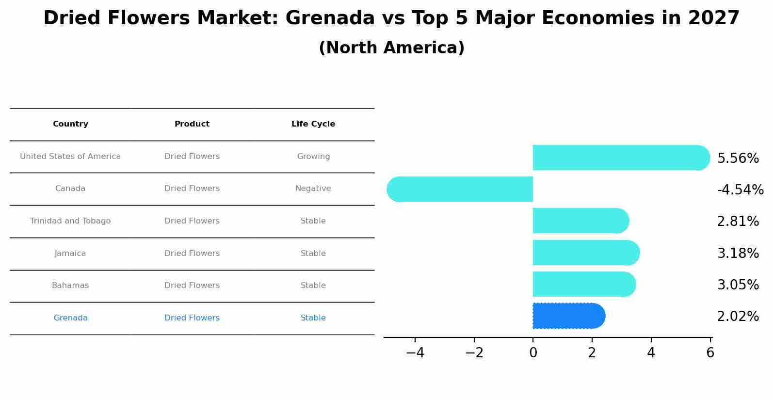Dried Flowers Market: Grenada vs Top 5 Major Economies in 2027 (North America)