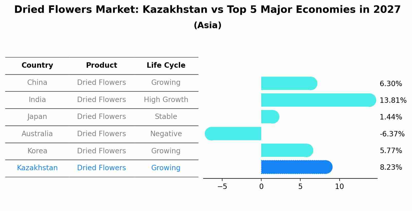 Dried Flowers Market: Kazakhstan vs Top 5 Major Economies in 2027 (Asia)