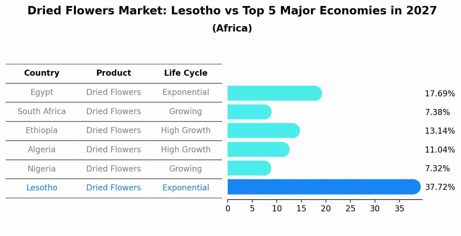 Dried Flowers Market: Lesotho vs Top 5 Major Economies in 2027 (Africa)