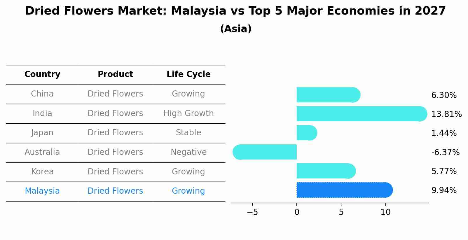 Dried Flowers Market: Malaysia vs Top 5 Major Economies in 2027 (Asia)