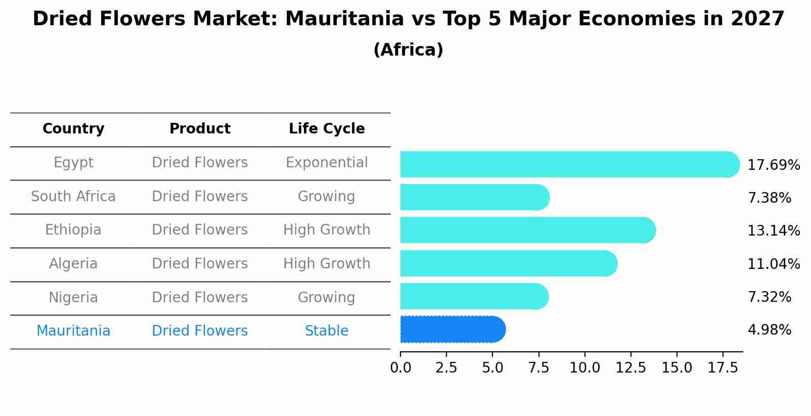 Dried Flowers Market: Mauritania vs Top 5 Major Economies in 2027 (Africa)
