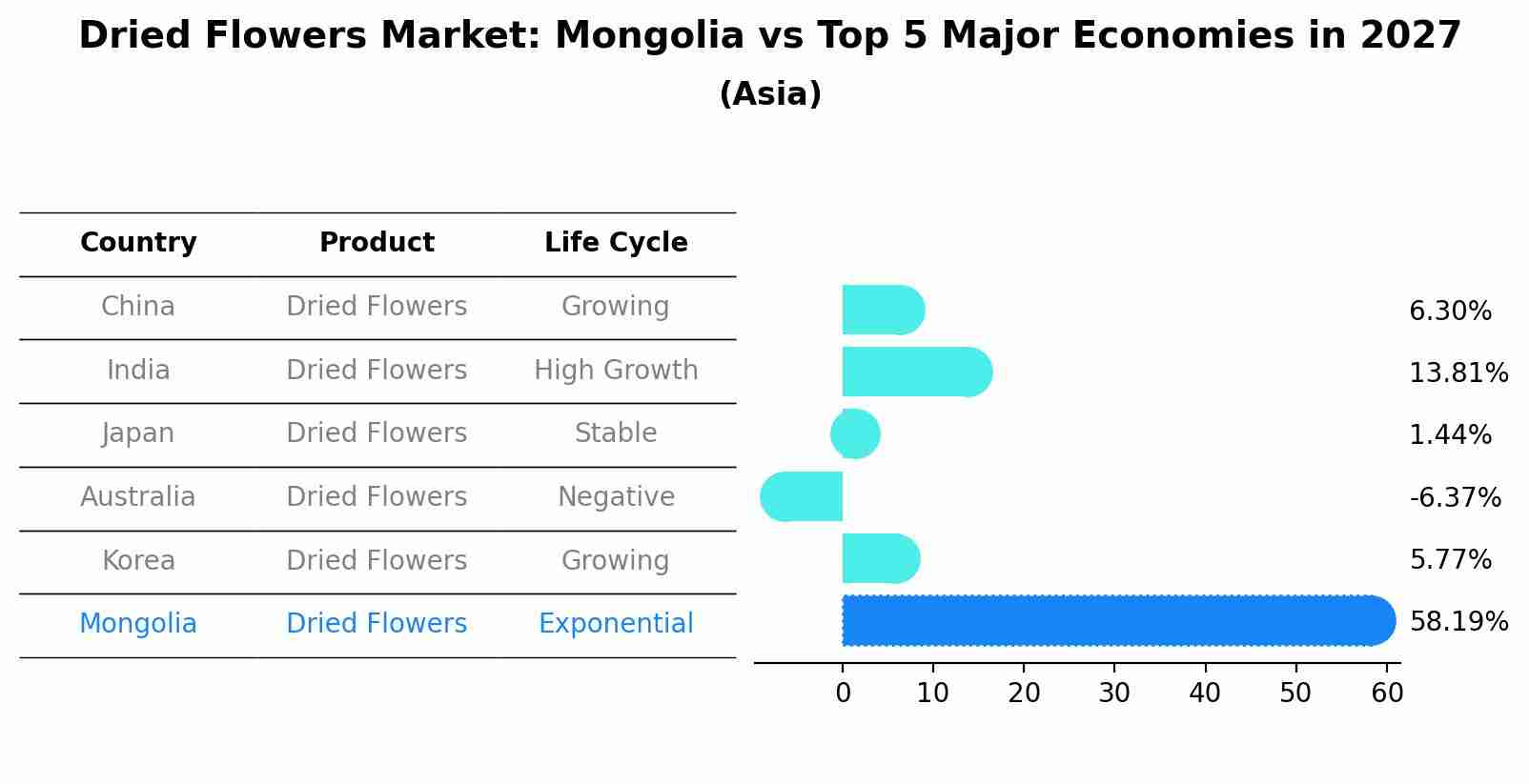 Dried Flowers Market: Mongolia vs Top 5 Major Economies in 2027 (Asia)