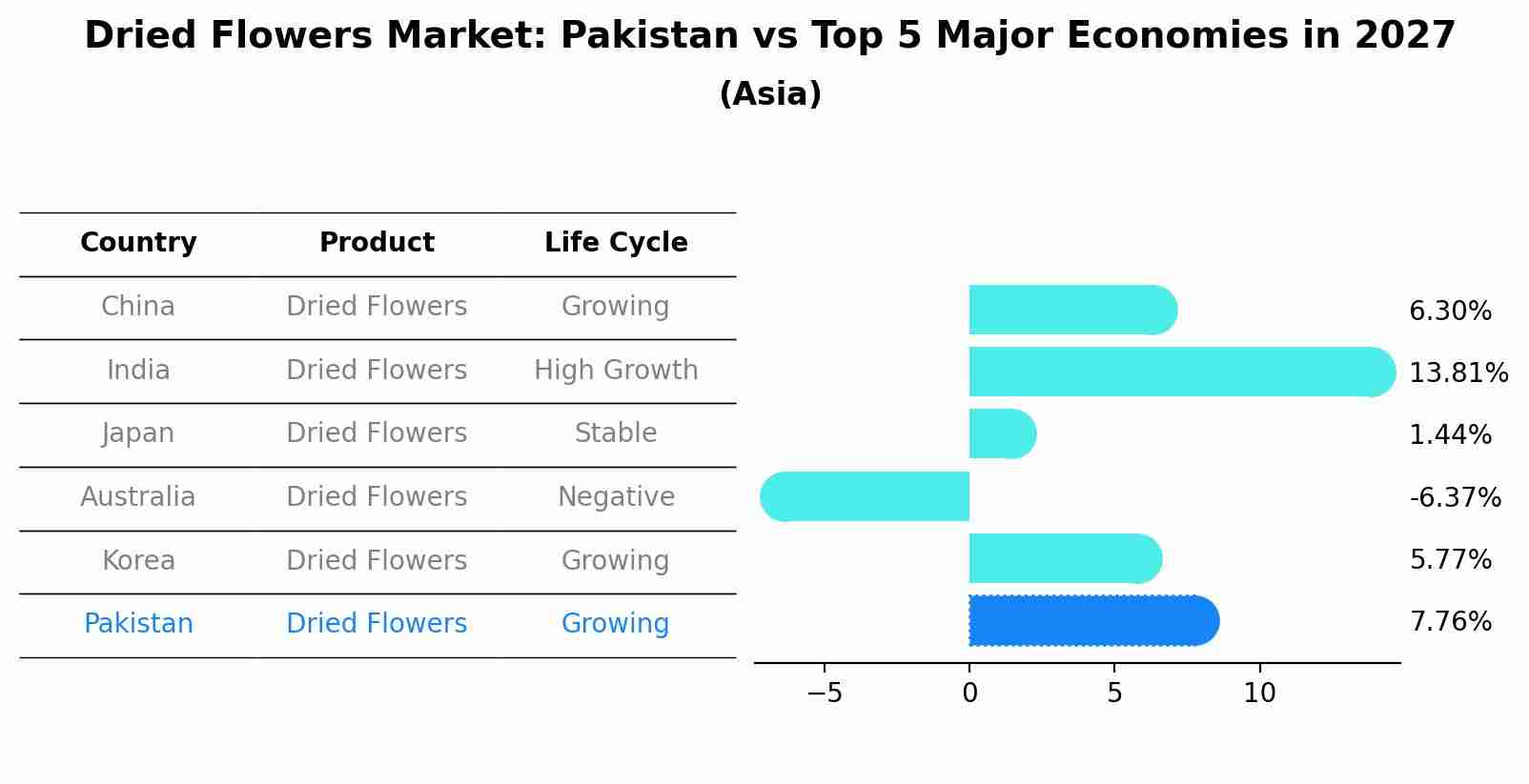 Dried Flowers Market: Pakistan vs Top 5 Major Economies in 2027 (Asia)