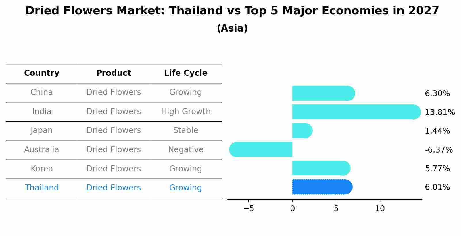 Dried Flowers Market: Thailand vs Top 5 Major Economies in 2027 (Asia)