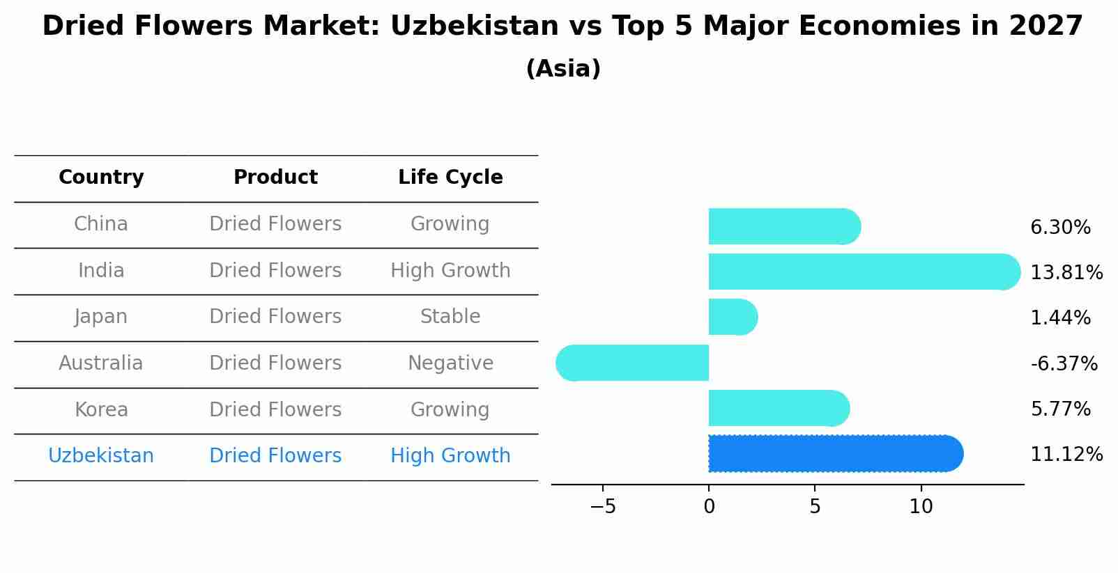 Dried Flowers Market: Uzbekistan vs Top 5 Major Economies in 2027 (Asia)