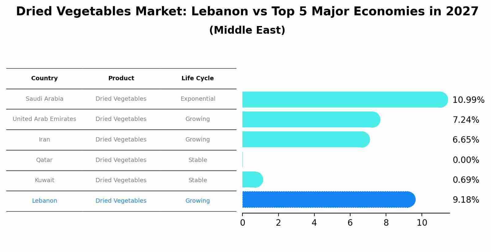 Dried Vegetables Market: Lebanon vs Top 5 Major Economies in 2027 (Middle East)
