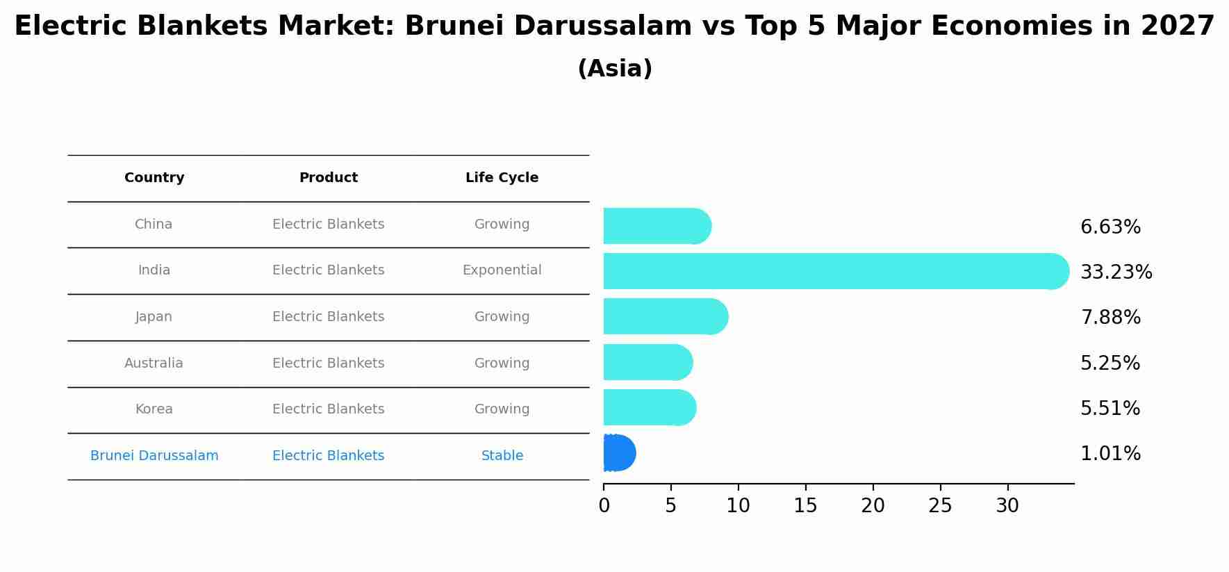 Electric Blankets Market: Brunei Darussalam vs Top 5 Major Economies in 2027 (Asia)
