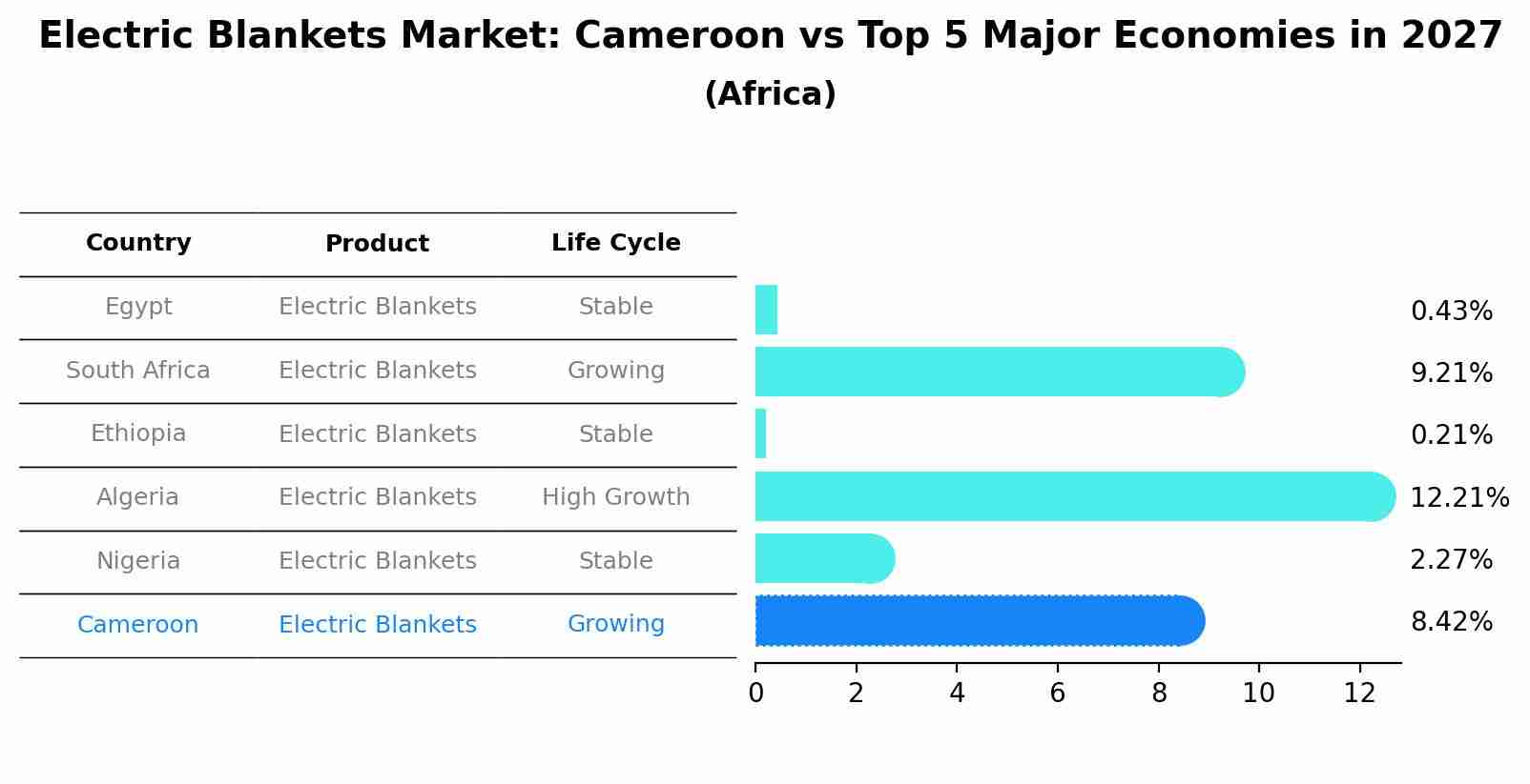 Electric Blankets Market: Cameroon vs Top 5 Major Economies in 2027 (Africa)