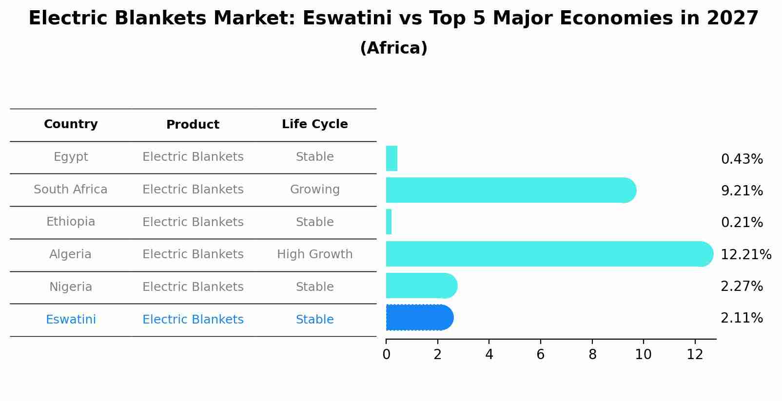 Electric Blankets Market: Eswatini vs Top 5 Major Economies in 2027 (Africa)