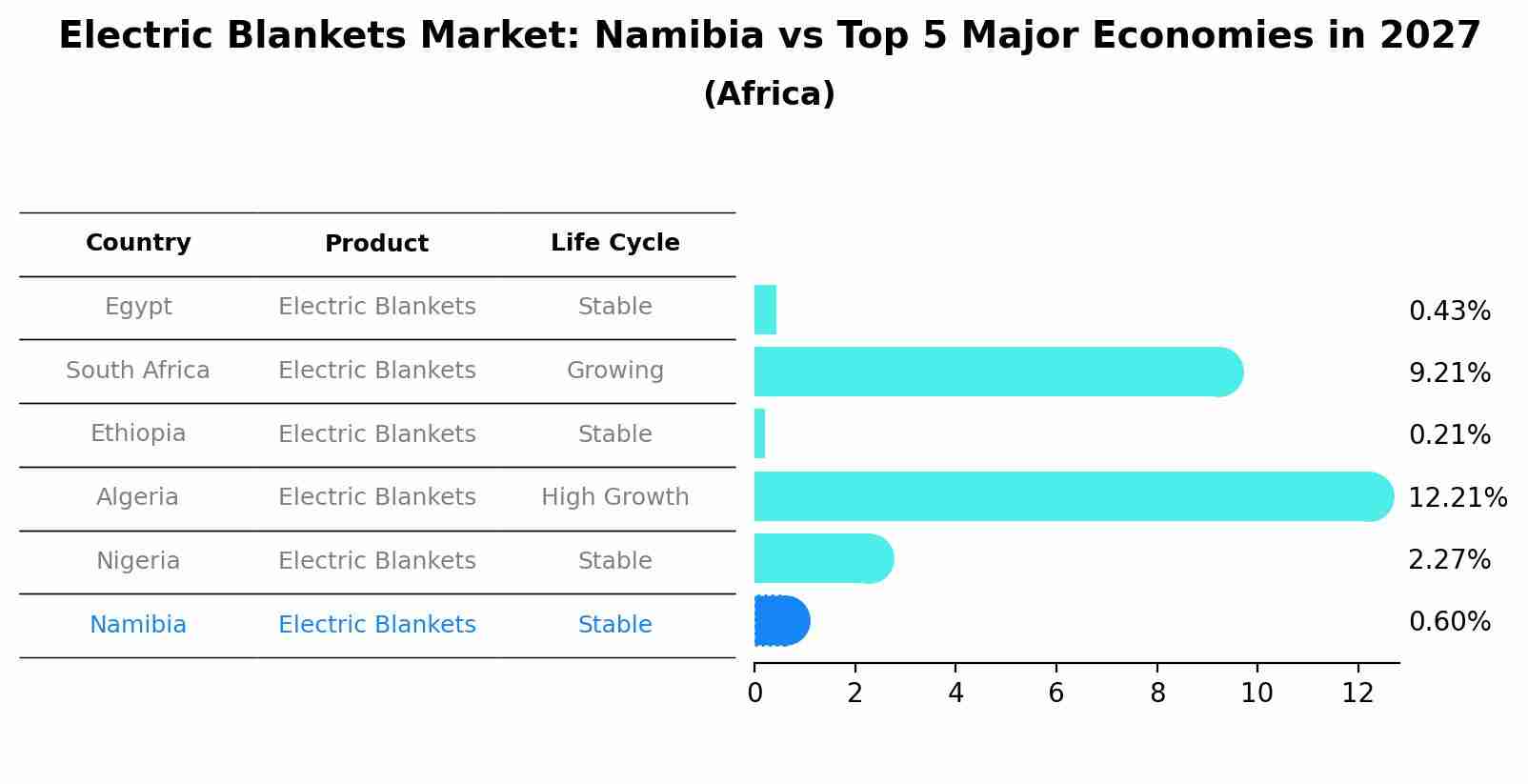 Electric Blankets Market: Namibia vs Top 5 Major Economies in 2027 (Africa)