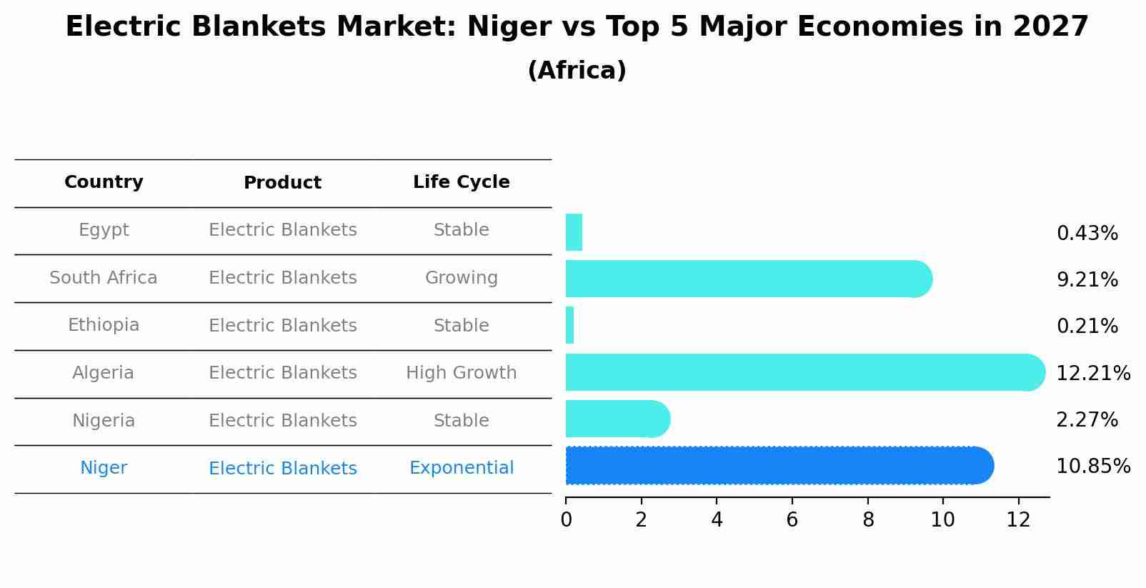 Electric Blankets Market: Niger vs Top 5 Major Economies in 2027 (Africa)