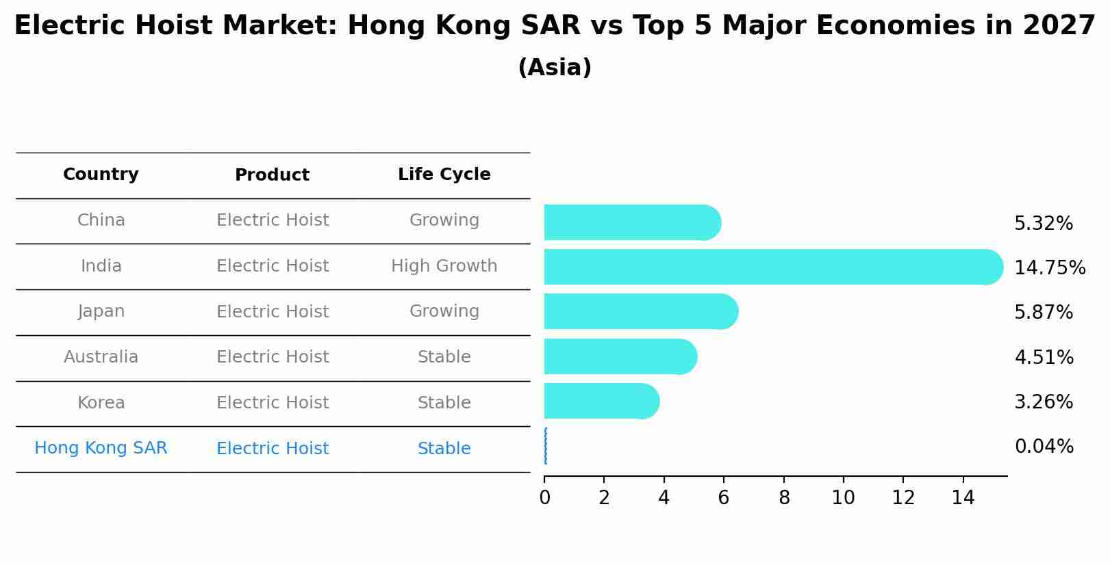Electric Hoist Market: Hong Kong SAR vs Top 5 Major Economies in 2027 (Asia)