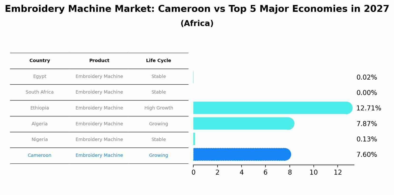 Embroidery Machine Market: Cameroon vs Top 5 Major Economies in 2027 (Africa)