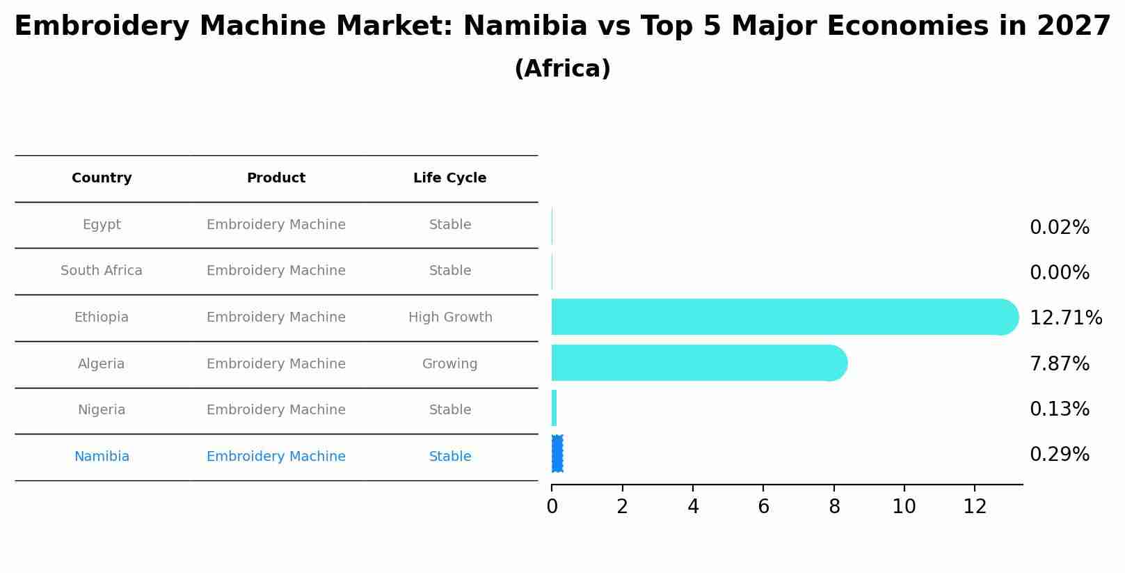 Embroidery Machine Market: Namibia vs Top 5 Major Economies in 2027 (Africa)