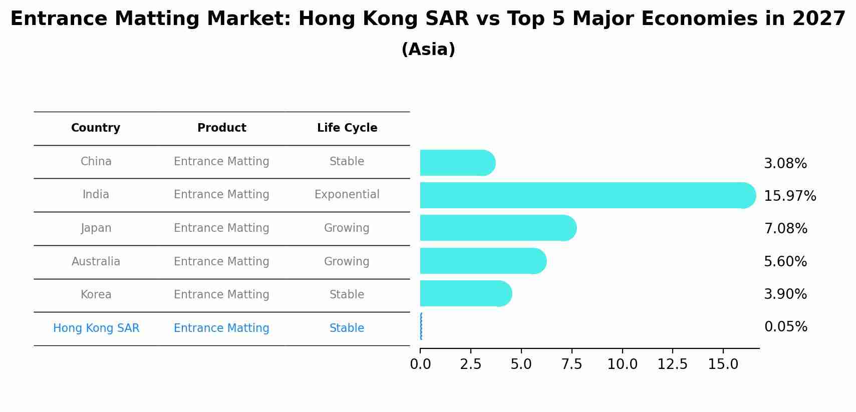 Entrance Matting Market: Hong Kong SAR vs Top 5 Major Economies in 2027 (Asia)