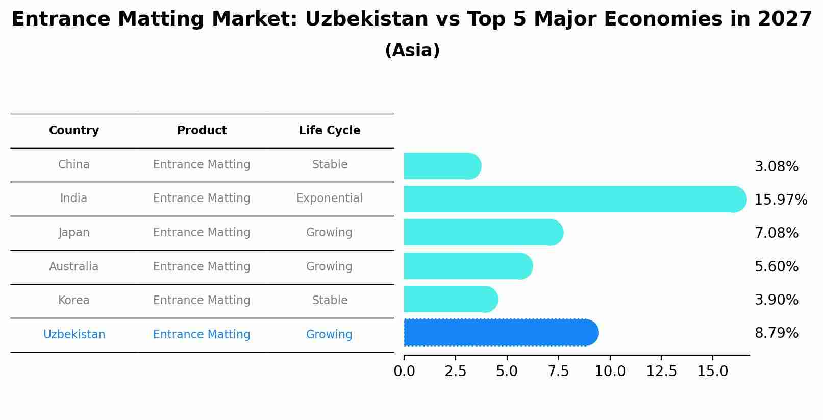 Entrance Matting Market: Uzbekistan vs Top 5 Major Economies in 2027 (Asia)