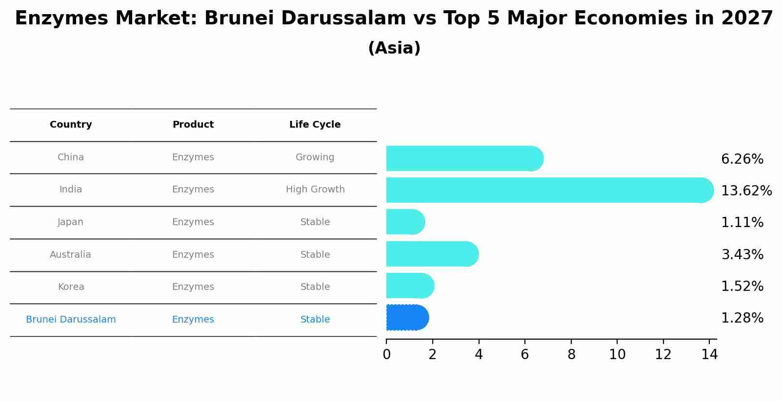 Enzymes Market: Brunei Darussalam vs Top 5 Major Economies in 2027 (Asia)