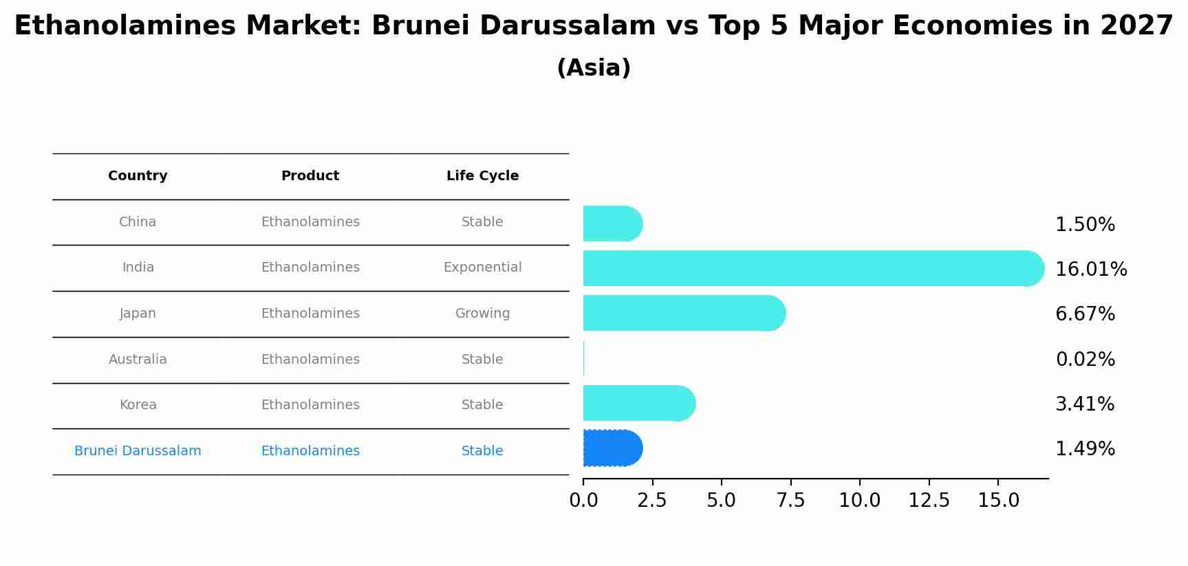 Ethanolamines Market: Brunei Darussalam vs Top 5 Major Economies in 2027 (Asia)