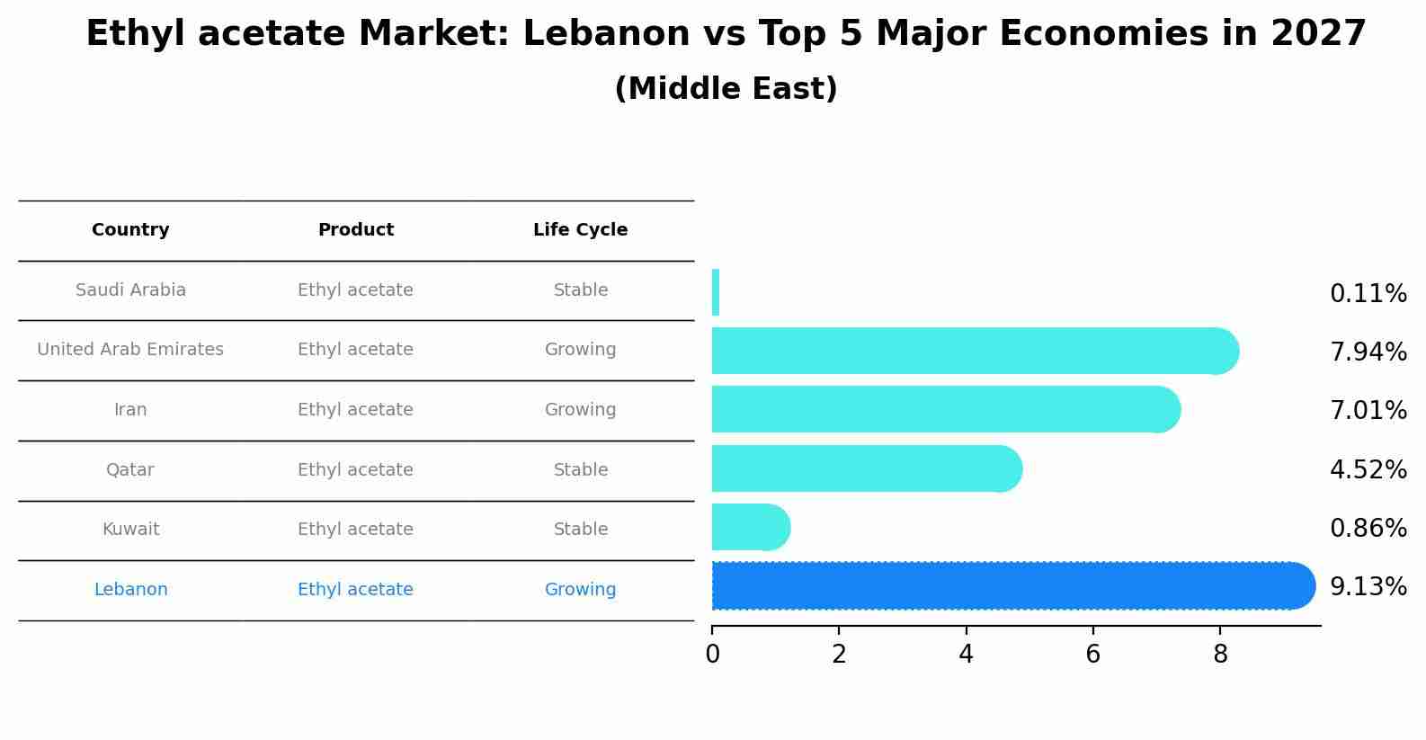 Ethyl acetate Market: Lebanon vs Top 5 Major Economies in 2027 (Middle East)