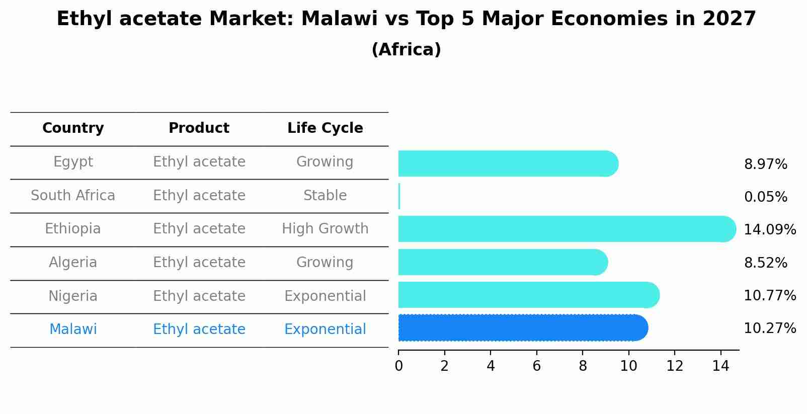 Ethyl acetate Market: Malawi vs Top 5 Major Economies in 2027 (Africa)