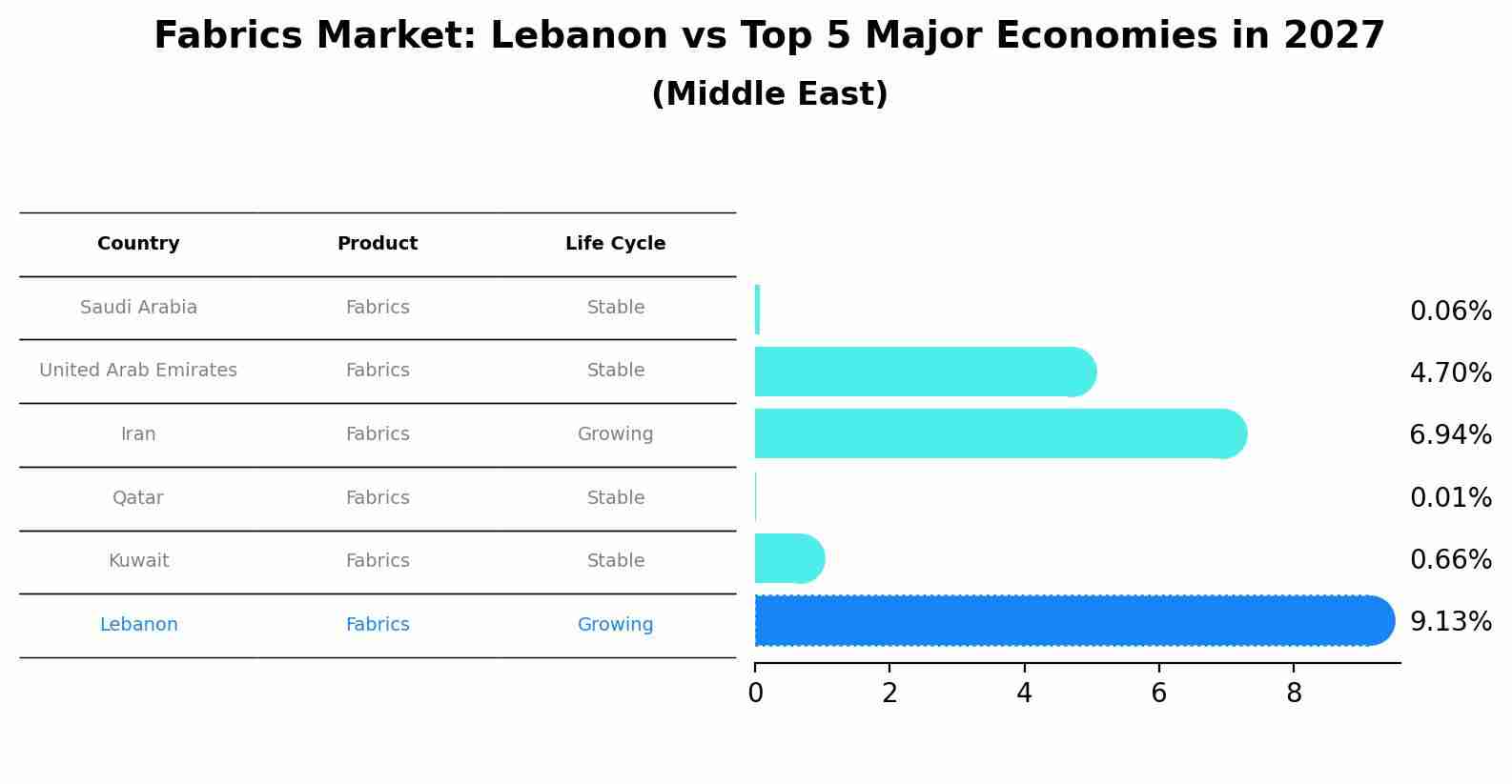 Fabrics Market: Lebanon vs Top 5 Major Economies in 2027 (Middle East)