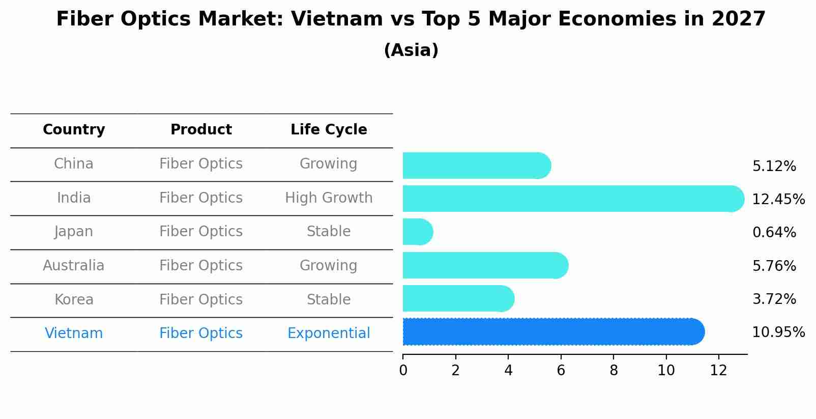 Fiber Optics Market: Vietnam vs Top 5 Major Economies in 2027 (Asia)