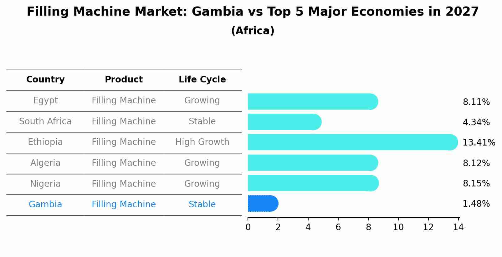 Filling Machine Market: Gambia vs Top 5 Major Economies in 2027 (Africa)