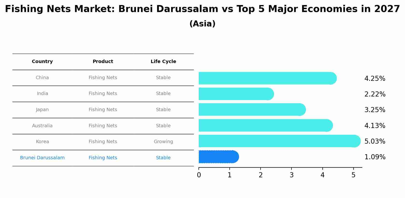 Fishing Nets Market: Brunei Darussalam vs Top 5 Major Economies in 2027 (Asia)