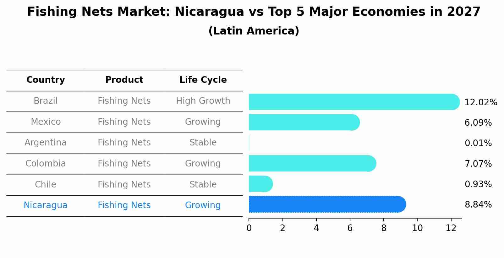 Fishing Nets Market: Nicaragua vs Top 5 Major Economies in 2027 (Latin America)