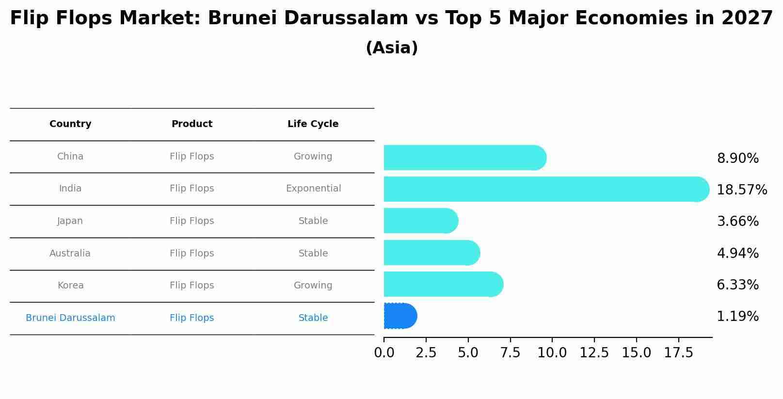 Flip Flops Market: Brunei Darussalam vs Top 5 Major Economies in 2027 (Asia)