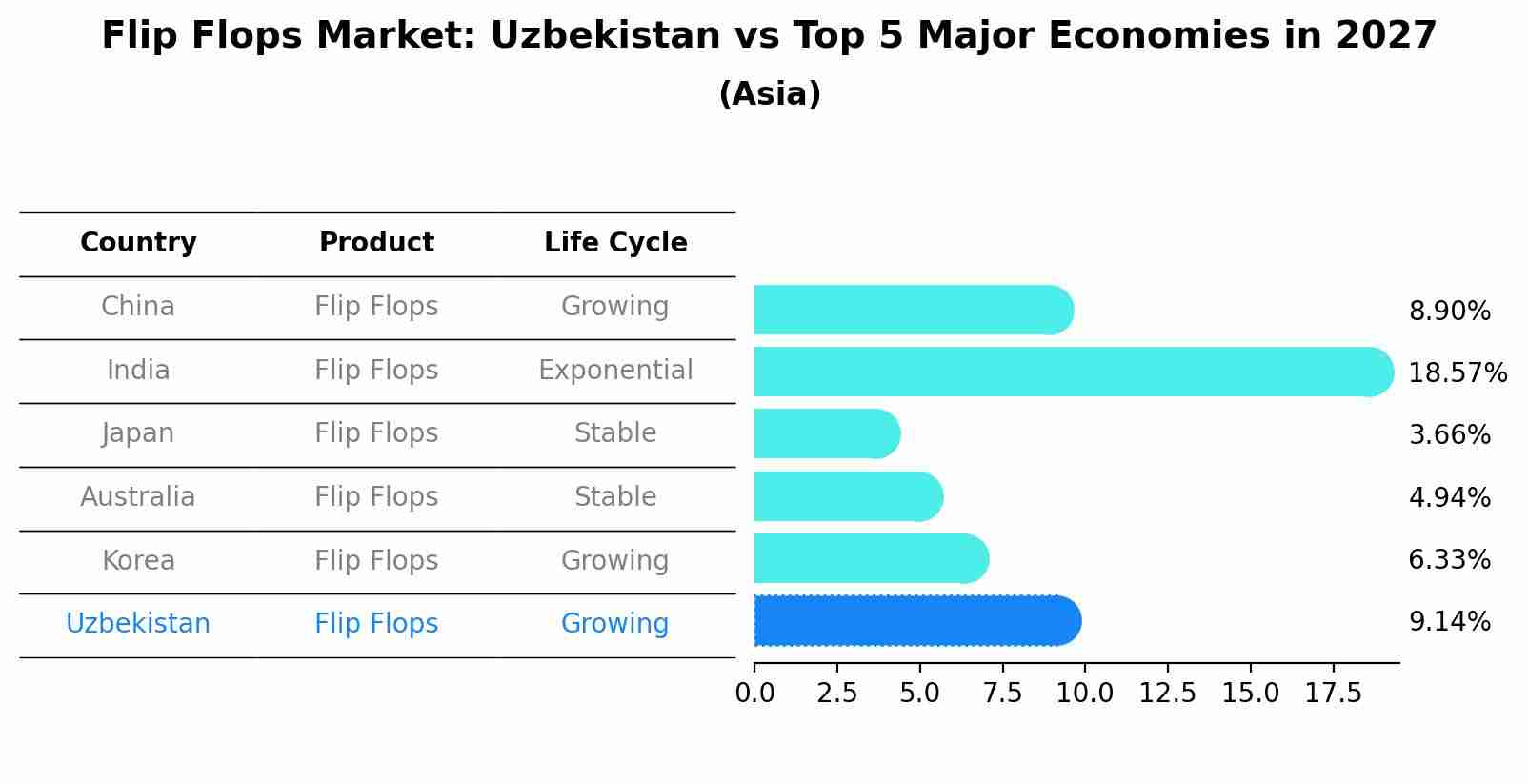 Flip Flops Market: Uzbekistan vs Top 5 Major Economies in 2027 (Asia)