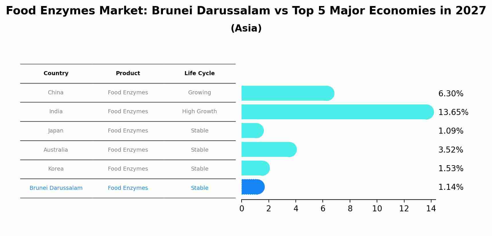 Food Enzymes Market: Brunei Darussalam vs Top 5 Major Economies in 2027 (Asia)