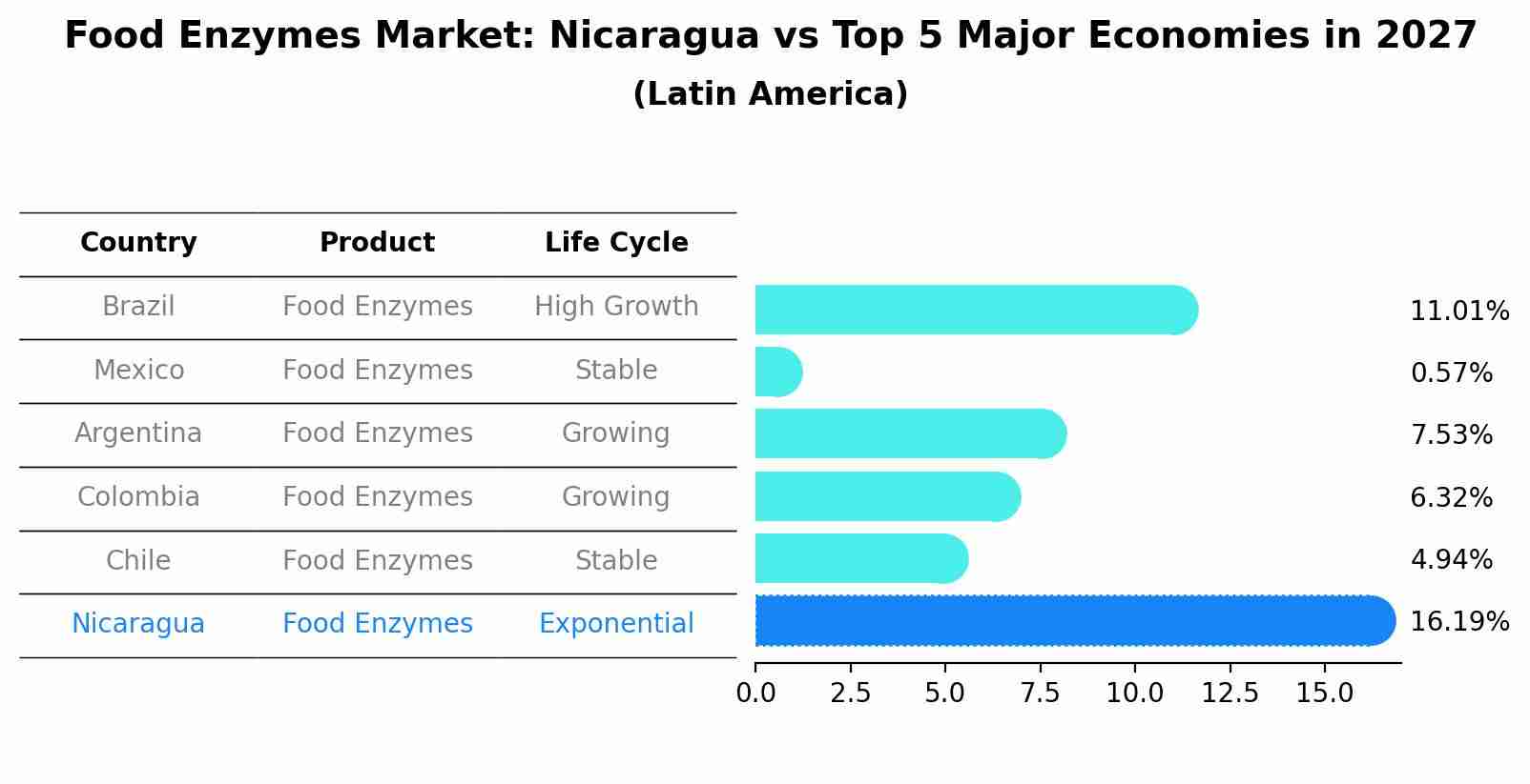 Food Enzymes Market: Nicaragua vs Top 5 Major Economies in 2027 (Latin America)