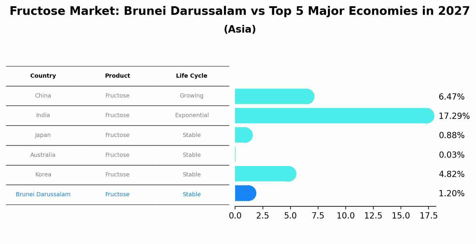 Fructose Market: Brunei Darussalam vs Top 5 Major Economies in 2027 (Asia)