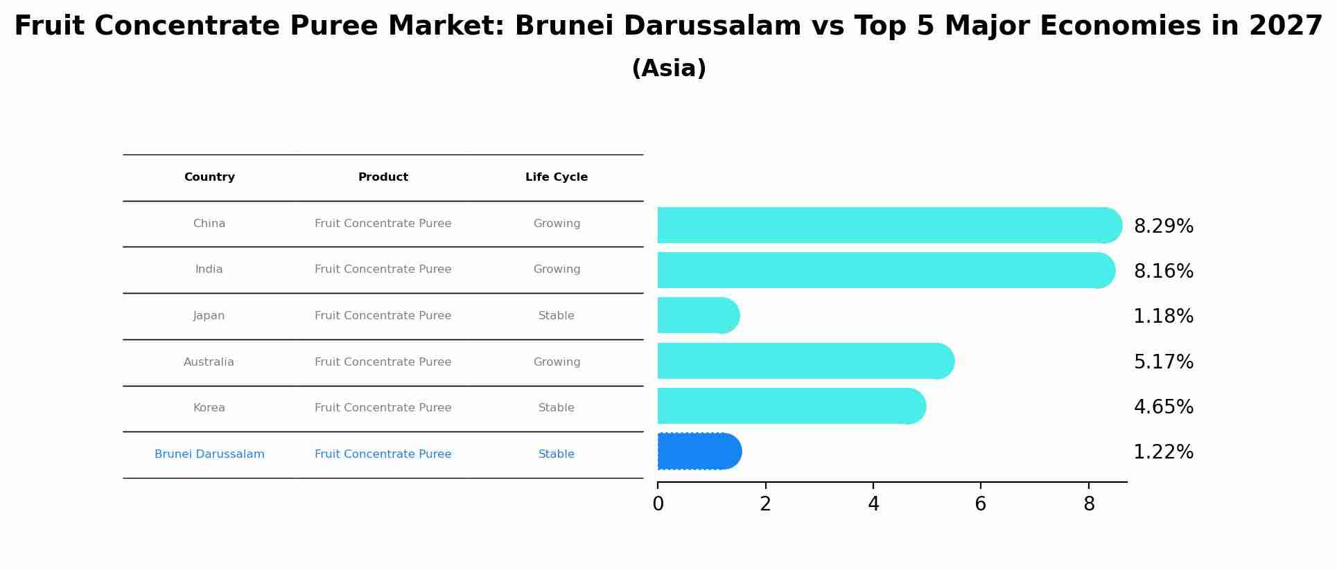Fruit Concentrate Puree Market: Brunei Darussalam vs Top 5 Major Economies in 2027 (Asia)