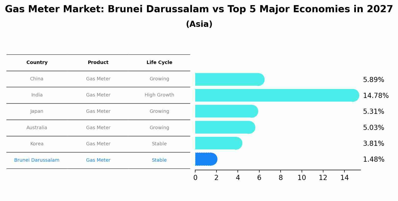 Gas Meter Market: Brunei Darussalam vs Top 5 Major Economies in 2027 (Asia)